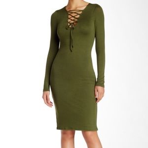 Sexy lace up olive green midi dress